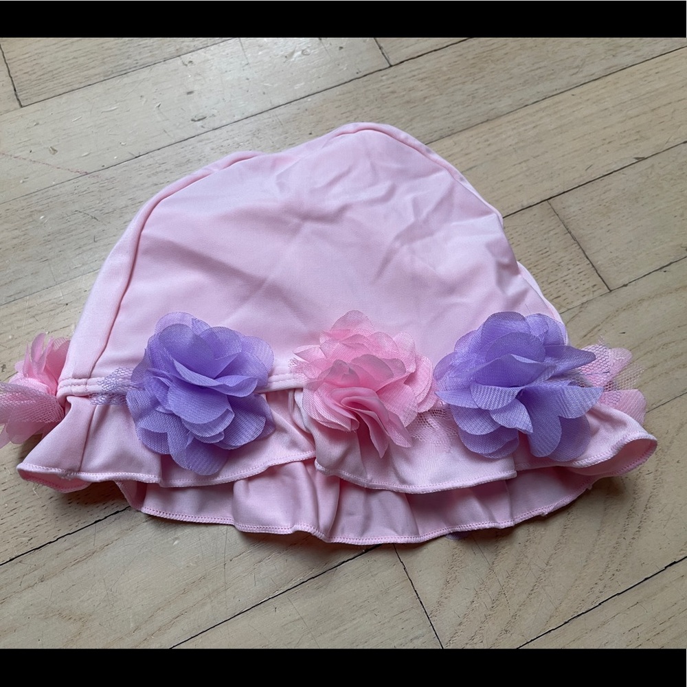 NWT BISCOTTI pink purple Ruffle swim sun hat